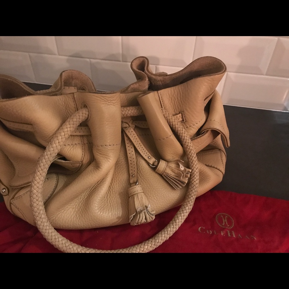 Cole Haan tan bucket shoulder bag